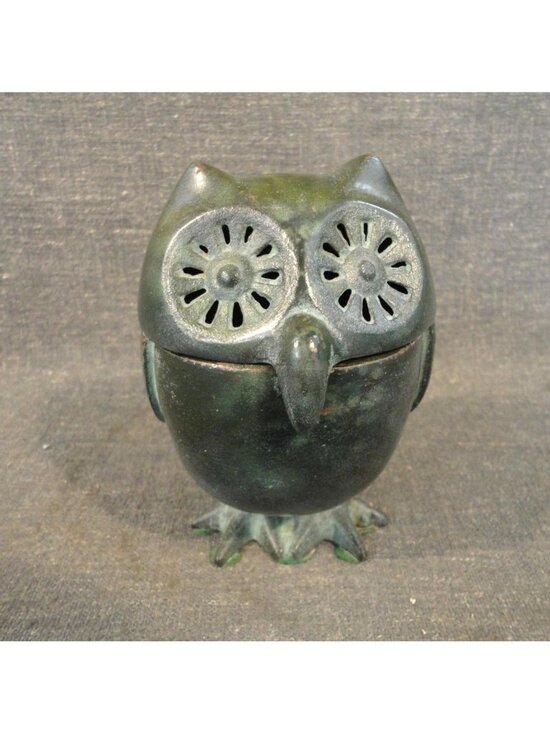 Vintage Other - Vintage MCM Bronze Cast Iron Owl Incense Burner Made in Japan
